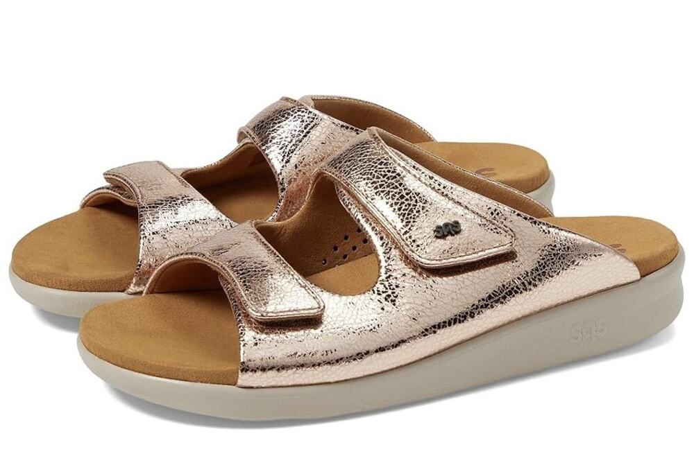 SAS Womens Cozy Adjustable Slide Sandals Size 9 Wide Pink Metallic Leather NIB